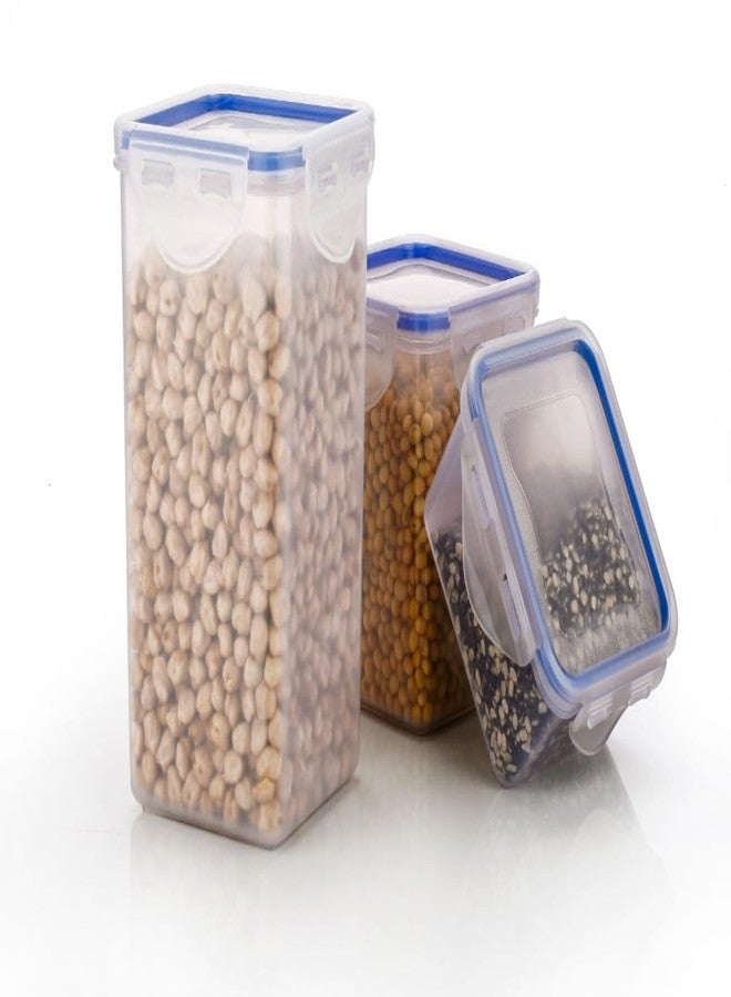 Clazkit برطمانات وحاويات تخزين بلاستيكية مربعة من كلازكيت | خالية من مادة BPA | حاويات بلاستيكية محكمة الإغلاق مانعة للتسرب لتنظيم المطبخ أو الثلاجة | طقم من 3 قطع | شفافة | 500 مل، 1000 مل، 1500 مل - Image 1